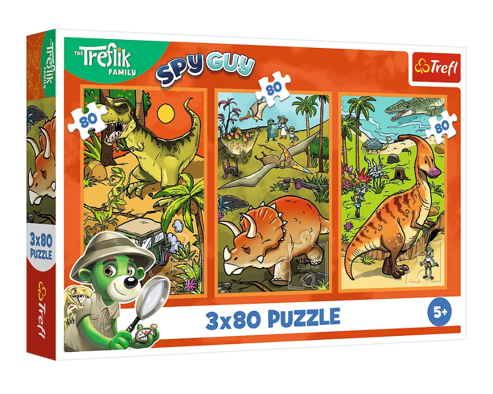 Spy Guy: El Mundo de los Dinosaurios Rompecabezas 3 x 80 Piezas Trefl