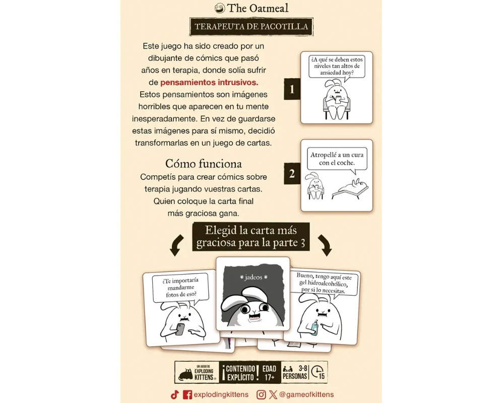 Terapeuta de Pacotilla. Juego de Mesa Exploding Kittens en Español. Edad 18+