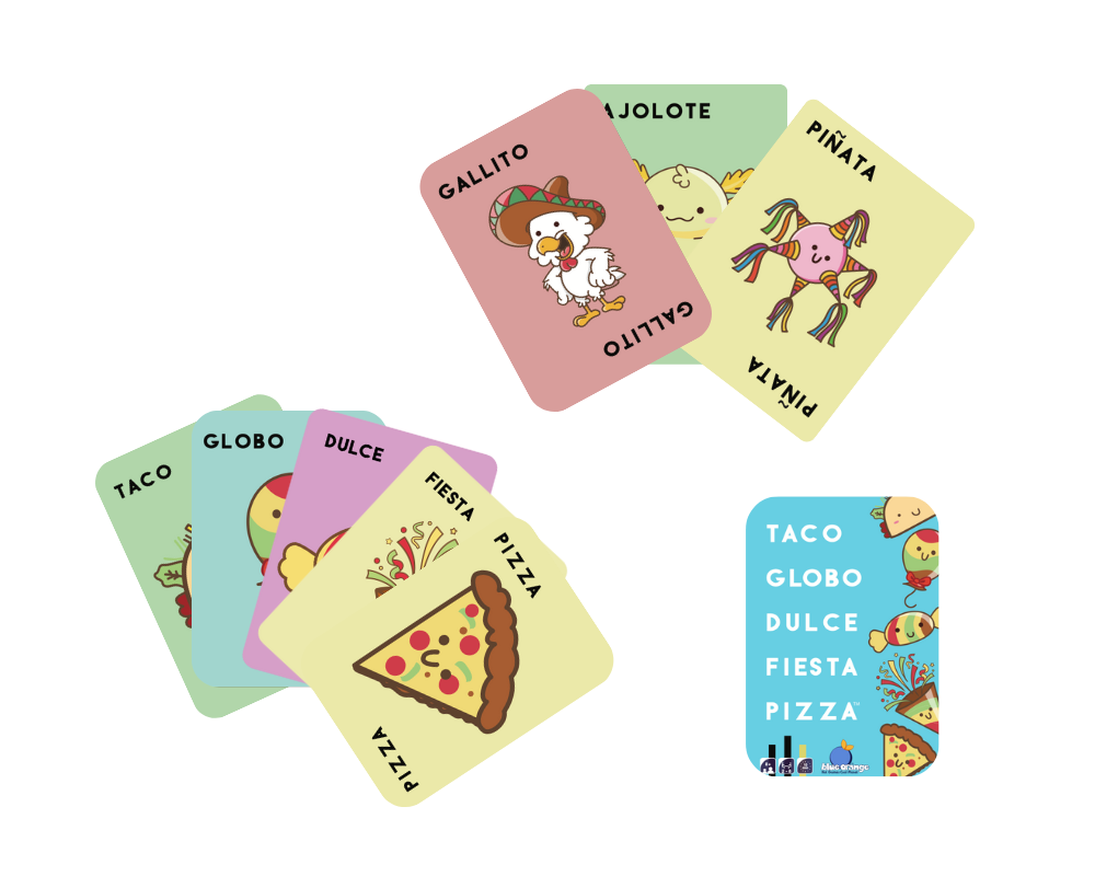 Taco, Globo, Dulce, Fiesta Pizza en Español. Blue Orange™