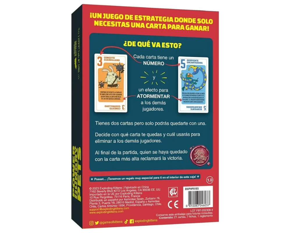 Juego de Mesa Original Power Hungry Pets. Exploding Kittens en Español. Tipo Party. Edad recomendada 7+
