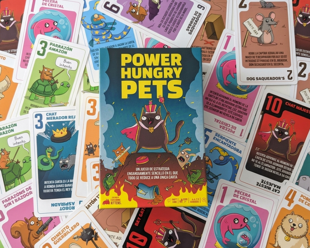 Juego de Mesa Original Power Hungry Pets. Exploding Kittens en Español. Tipo Party. Edad recomendada 7+