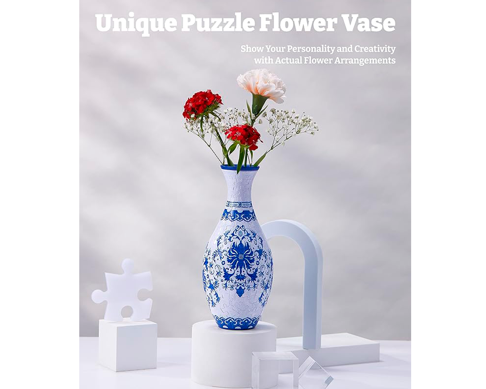 Jarrón Flores Azules: Rompecabezas 3D 160 Piezas Pintoo