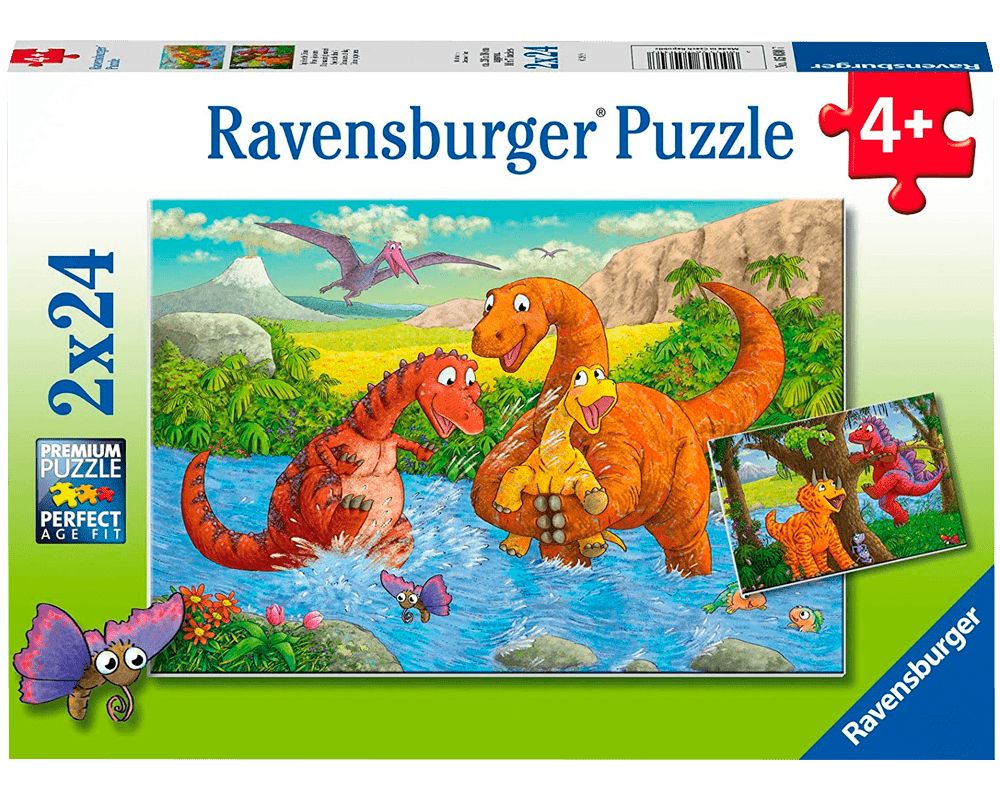 Dinos Jugando: Rompecabezas 2 x 24 Piezas Ravensburger