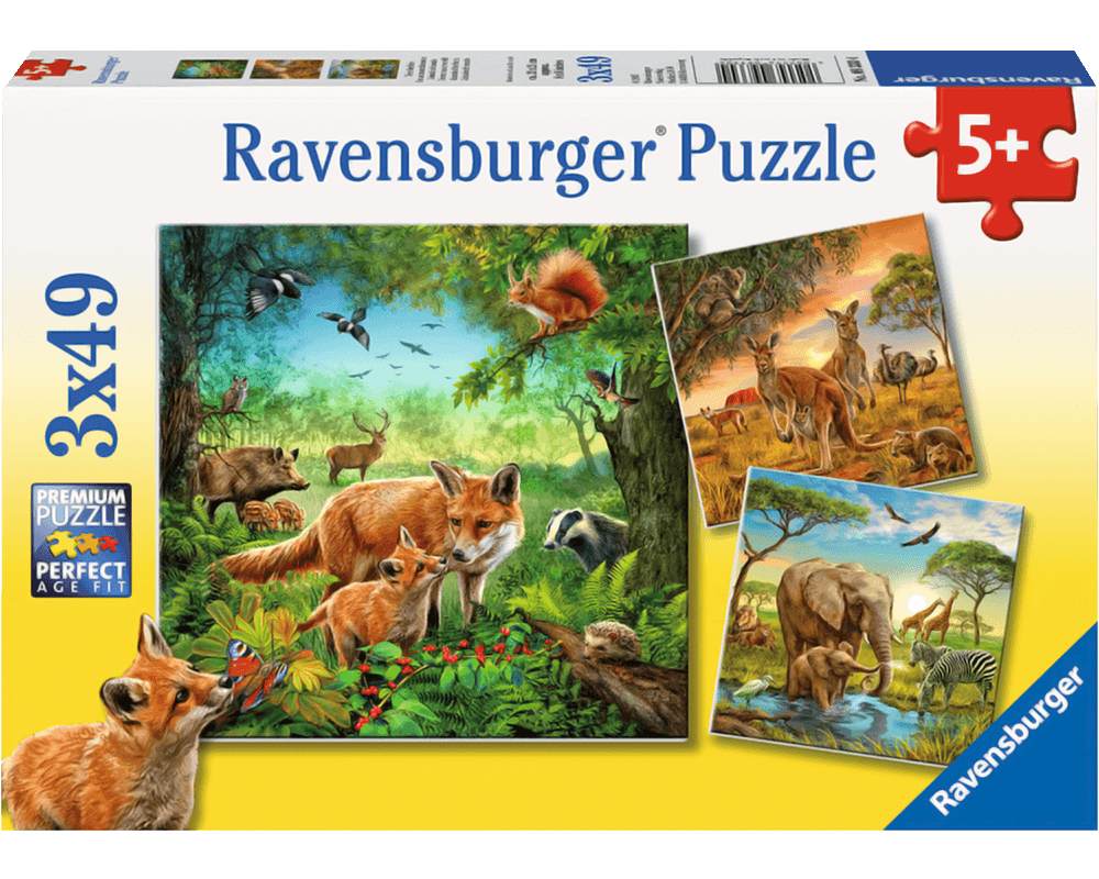 Animales de la Tierra: 3 Rompecabezas 49 Piezas Ravensburger