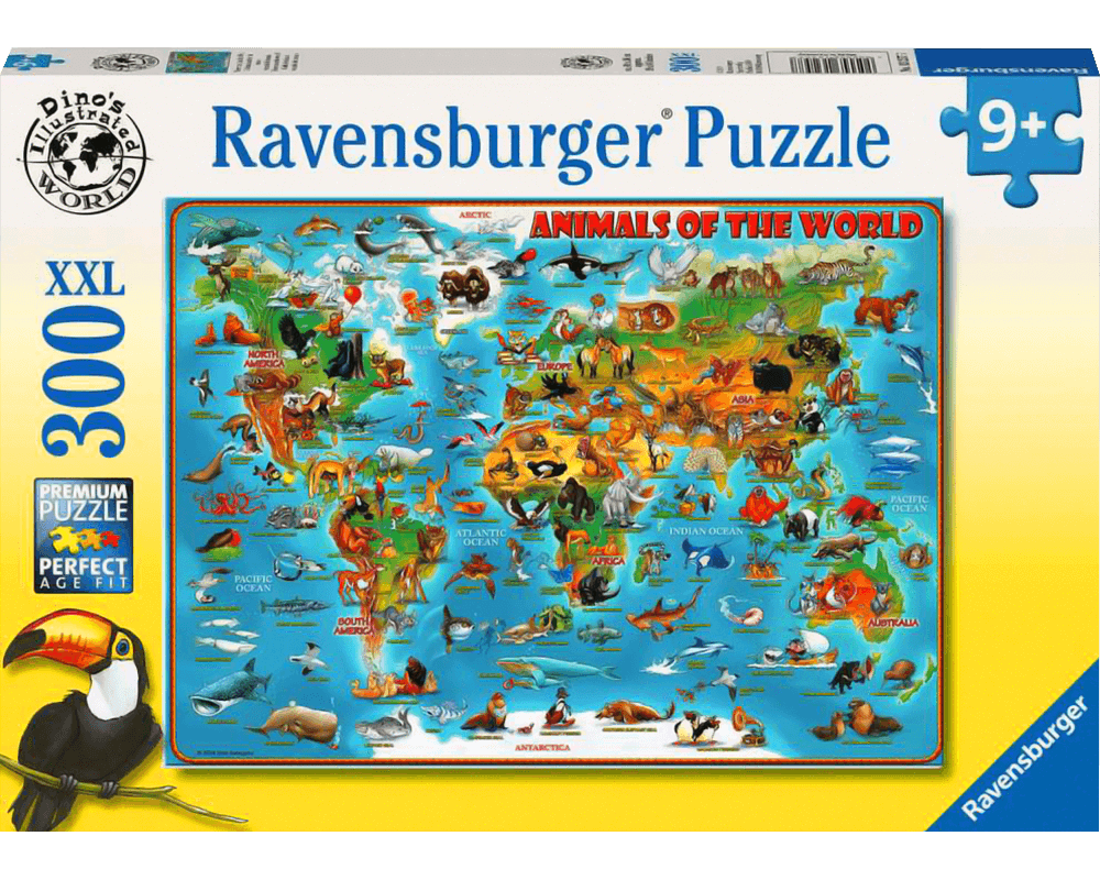 Mapa Animales del Mundo: Rompecabezas 300 Piezas XXL Ravensburger