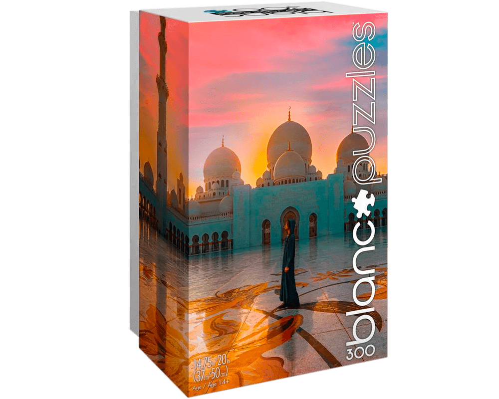 Atardecer sobre la Mezquita de Abu Dhabi: Rompecabezas 300 Piezas Blanc Puzzle Buffalo Games