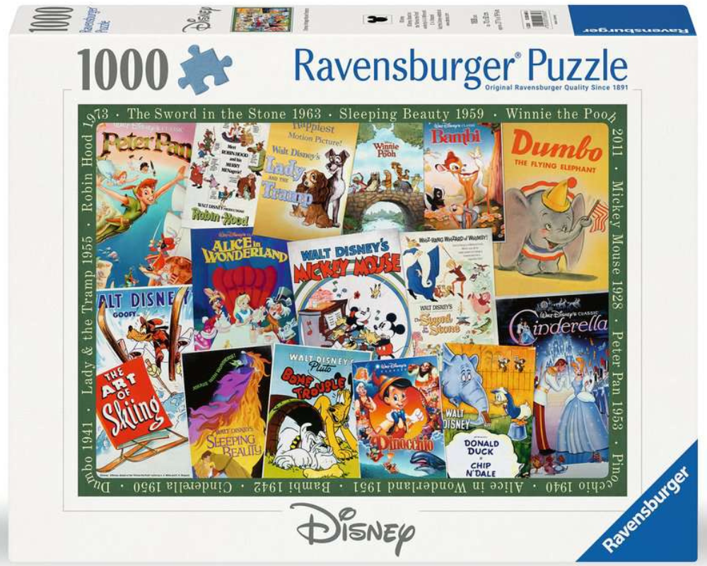 Póster Películas Vintage Disney: Rompecabezas 1000 piezas Ravensburger