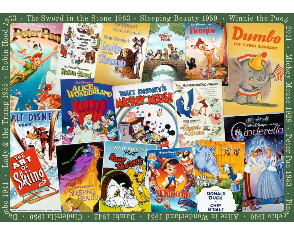 Póster Películas Vintage Disney: Rompecabezas 1000 piezas Ravensburger