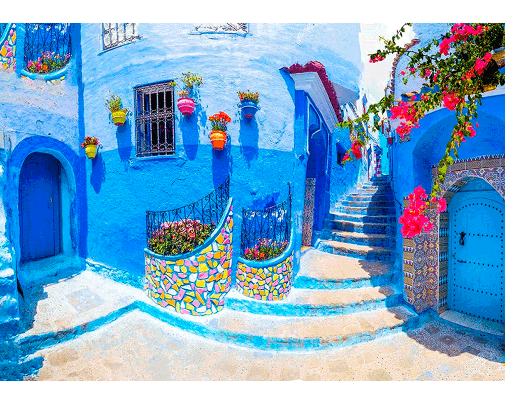 Calles de Chefchaouen, Marruecos: Rompecabezas 1000 Piezas Enjoy Puzzle