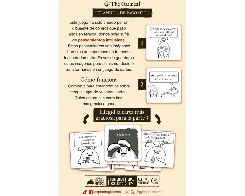 Terapeuta de Pacotilla. Juego de Mesa Exploding Kittens en Español. Edad 18+