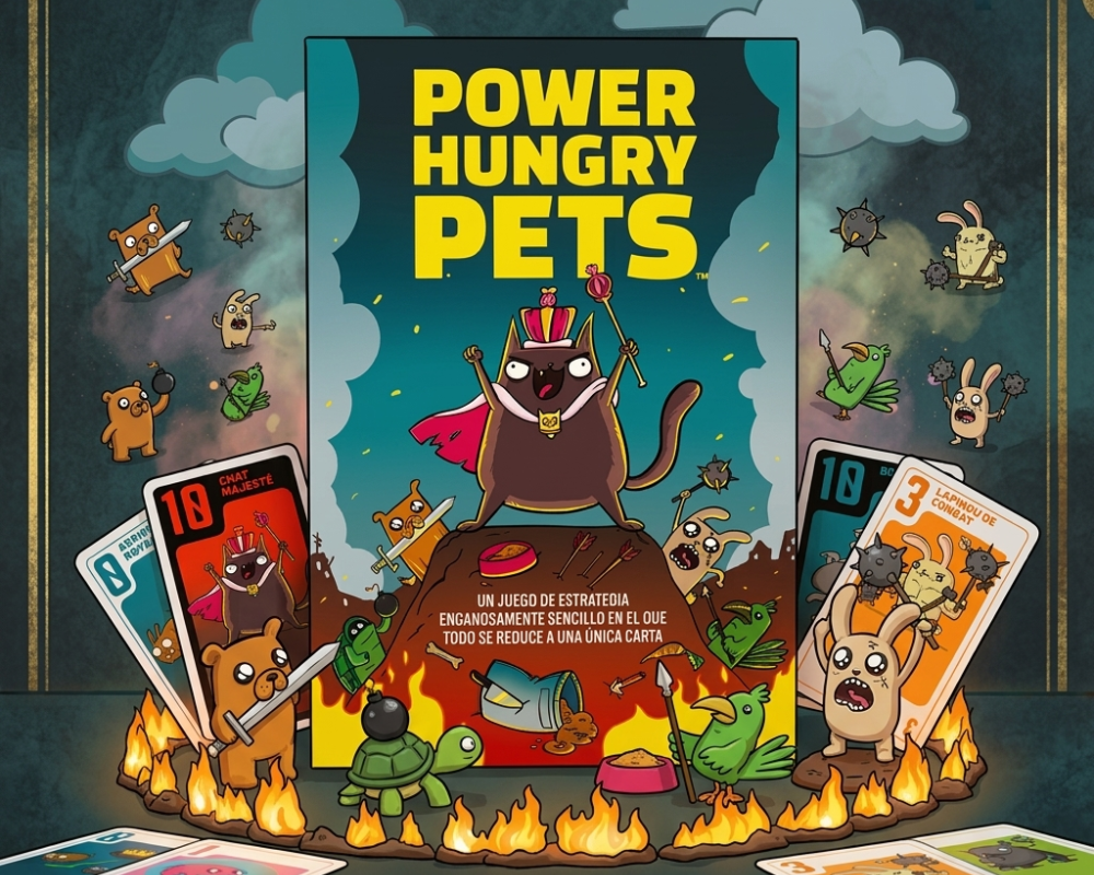 Juego de Mesa Original Power Hungry Pets. Exploding Kittens en Español. Tipo Party. Edad recomendada 7+