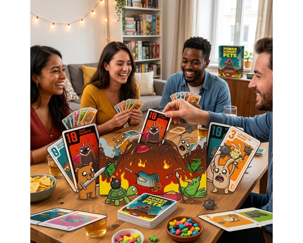 Juego de Mesa Original Power Hungry Pets. Exploding Kittens en Español. Tipo Party. Edad recomendada 7+