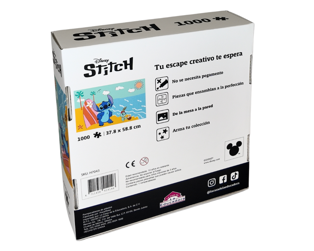 Rompecabezas Stitch en la Playa Disney 1000 Piezas De Plástico