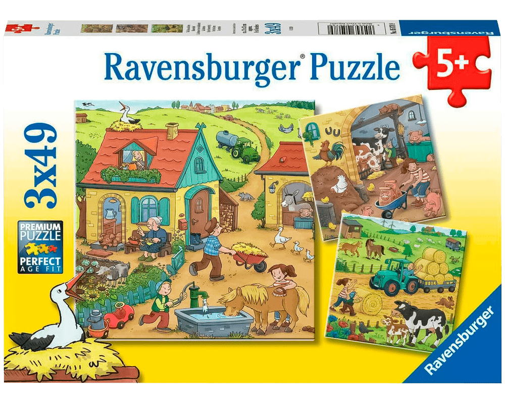 Trabajo en la Granja: Rompecabezas 3 x 49 Piezas Ravensburger