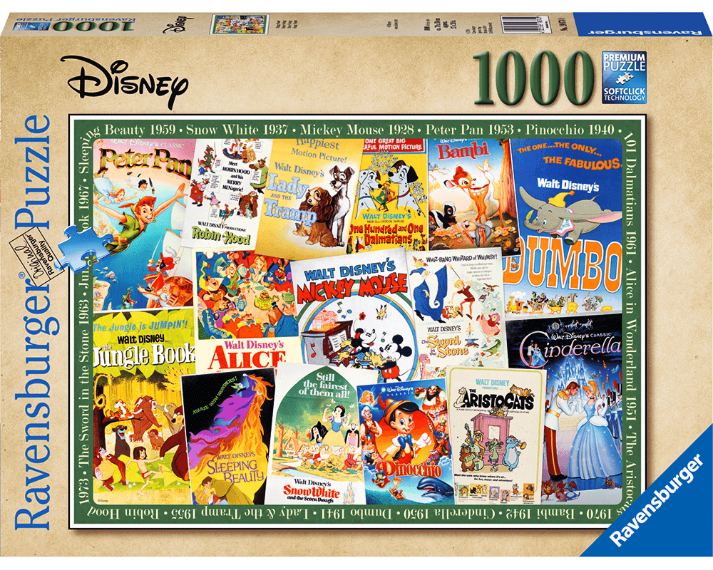 Póster Películas Vintage Disney: Rompecabezas 1000 piezas Ravensburger